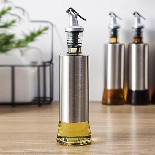 SAUDAGAR ENTERPRISES India Glass Oil Dispenser with Steel Cover Seasoning Bottle Glass Oil Bottle Leakproof Oiler Tank Household Stainless Steel Condiment Dispenser Steel 750 ml Pack Of 1 view 2