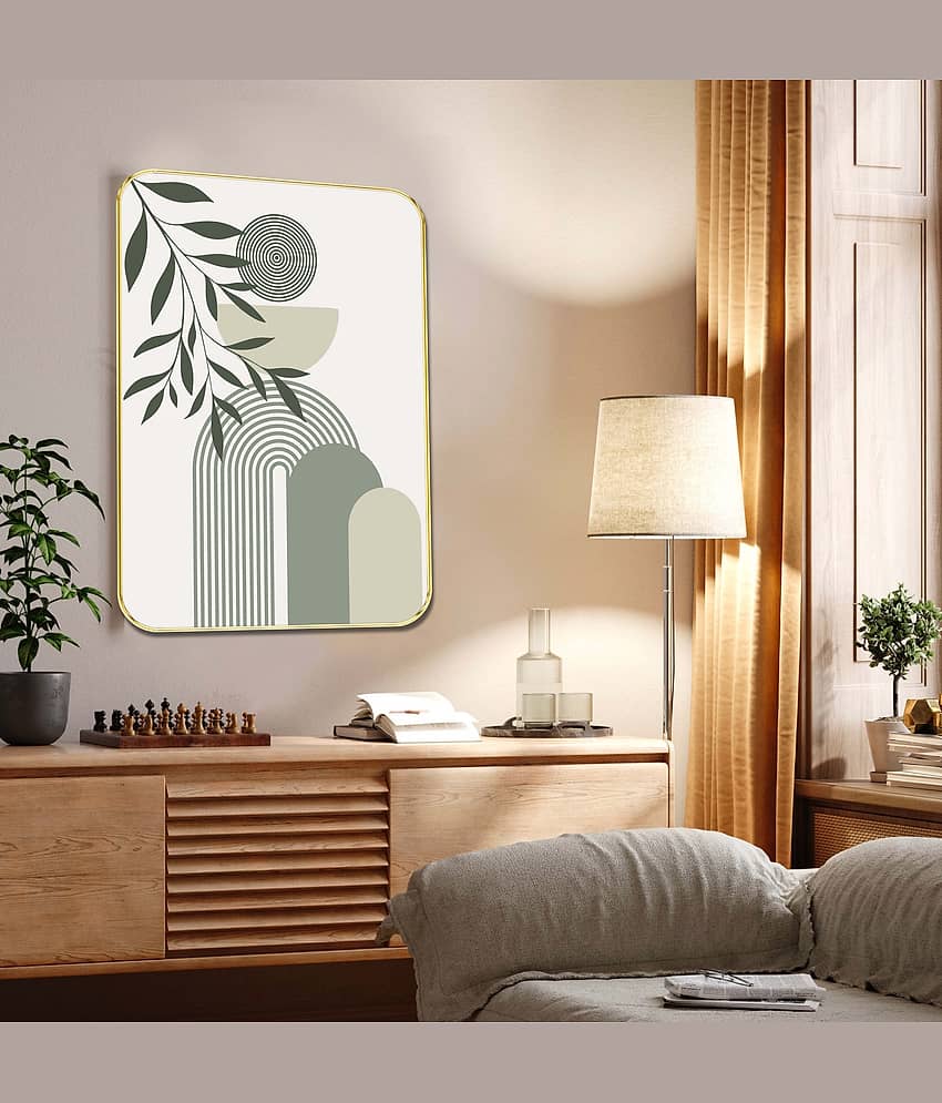Modern Botanical Geometric Wall Art – Abstract Minimalist Design with Golden Frame | Decorative Wall Painting for Living Room, Bedroom & Office view 2