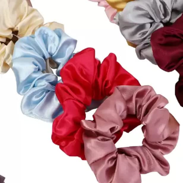 Elecsera Shiny Silk Hair Scrunchies Set of 12 Rubber Band (Multicolor) view 2