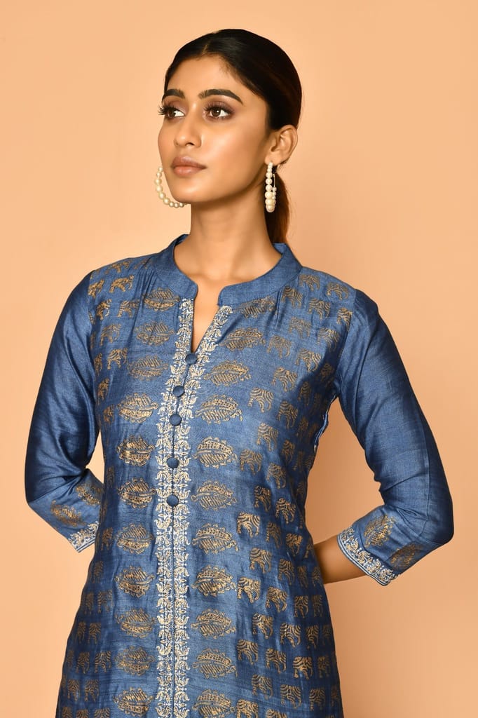 Topaz handloom cotton silk kurta set view 2