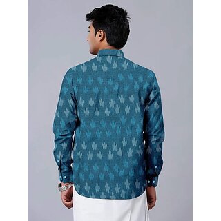 OMSAIFAB Men Self Design Casual Blue Shirt view 2