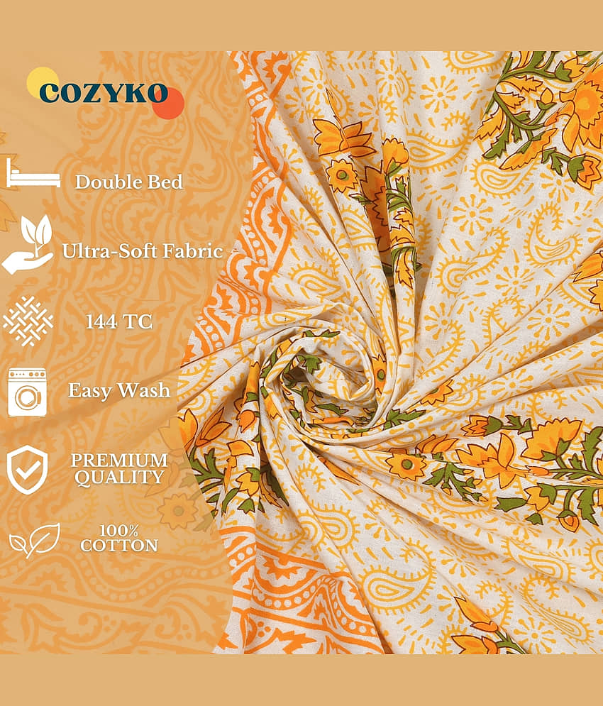 COZYKO Cotton 1 Double Queen Bedsheet with 2 Pillow Covers ( Yellow ) view 2