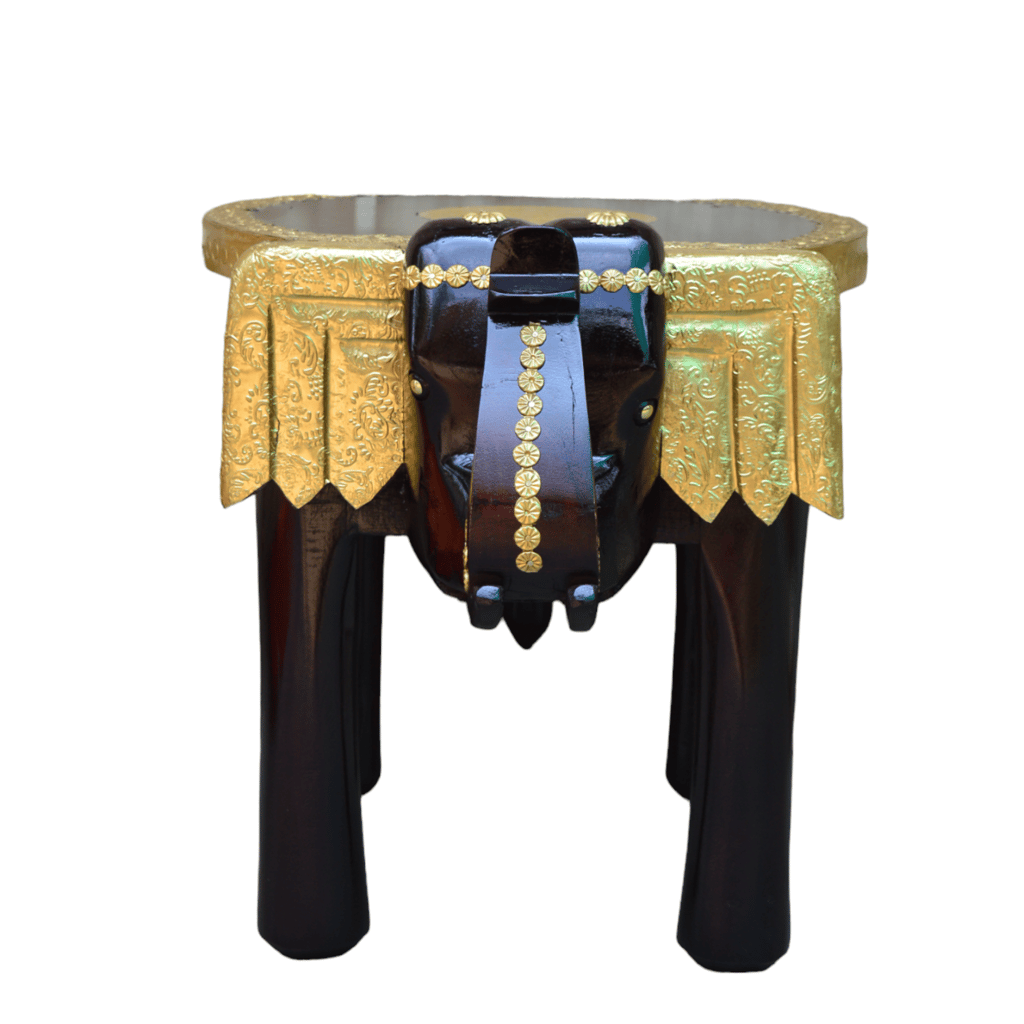 Elephant stool 15 inch brass fited / brass work / black finish / 15 inch view 2