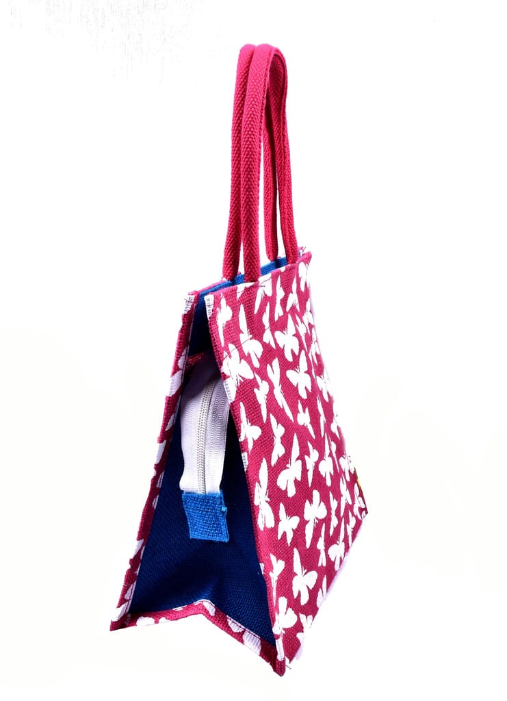 Red Butterfly Jute Tote Bag view 2