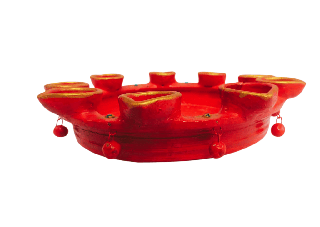 Handmade Red Clay Diwali Diya Set - Decorative Items view 2