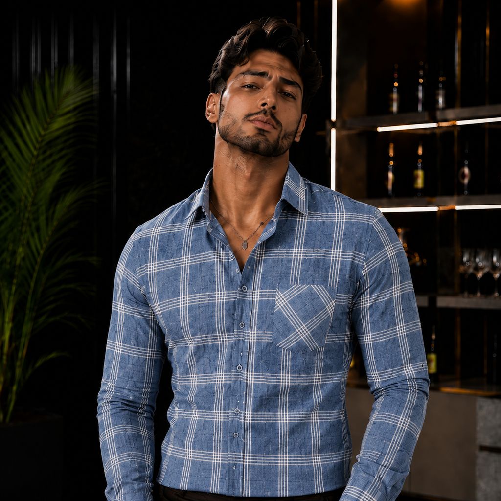 Men's Premium Sky Blue Check Formal Shirt