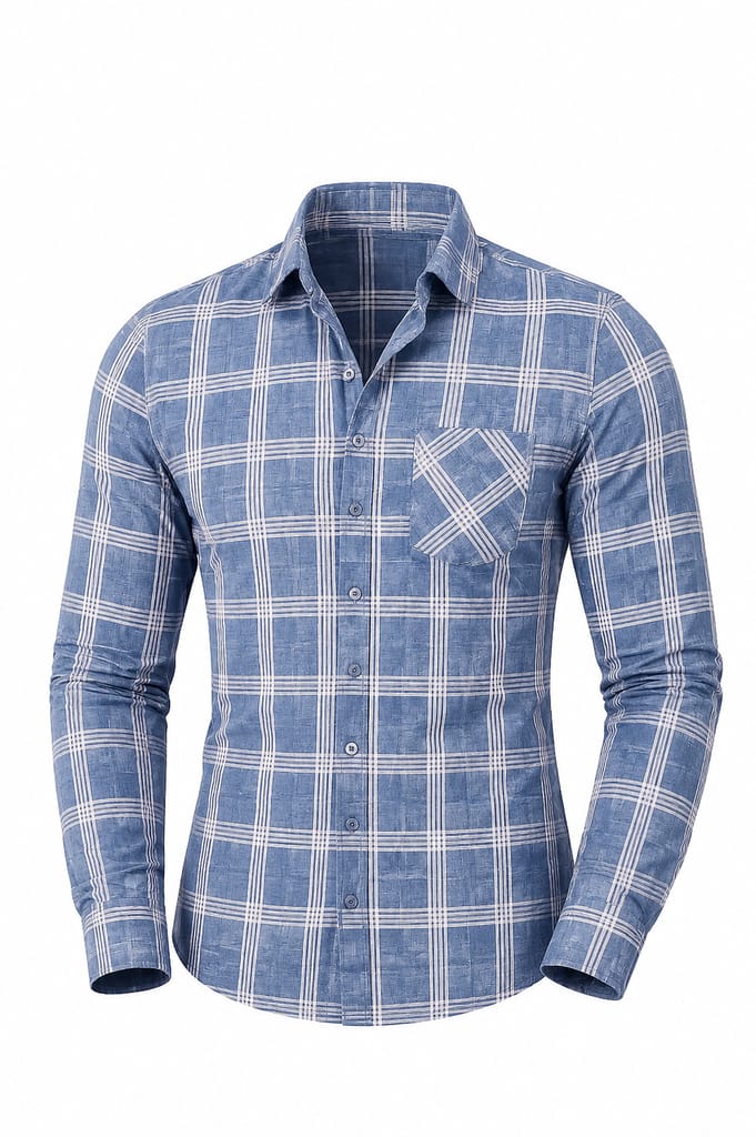 Men's Premium Sky Blue Check Formal Shirt view 2