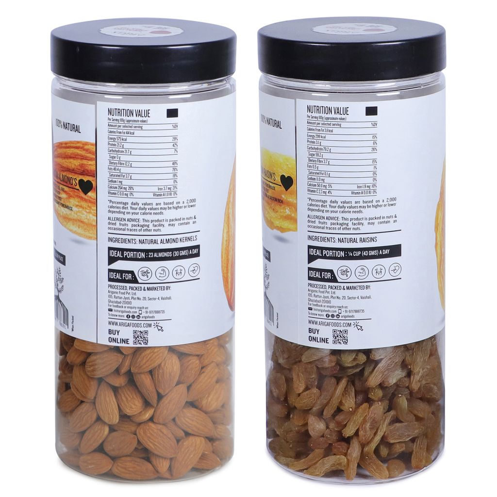 Ariga Foods California Almonds and King Size Raisins | 1kg Dry Fruits Combo (2 x 500 g) view 2