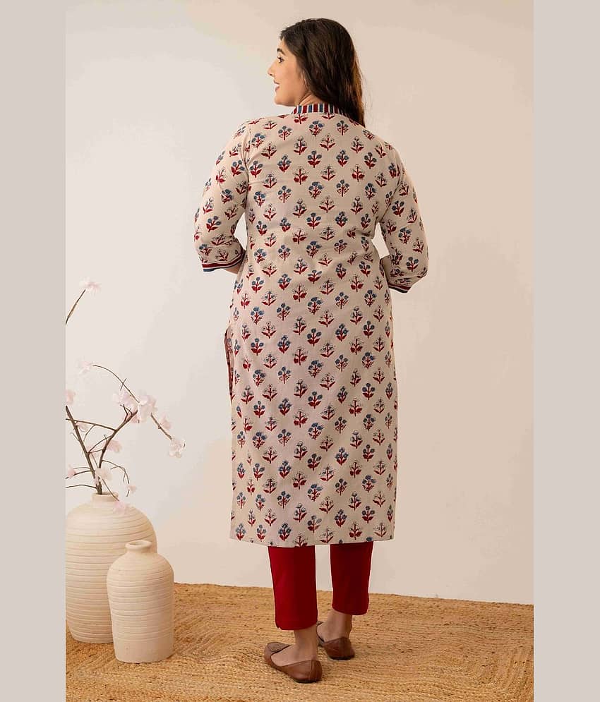 AMTHI Women Cotton Self Design Straight Kurti ( Cream ) view 2