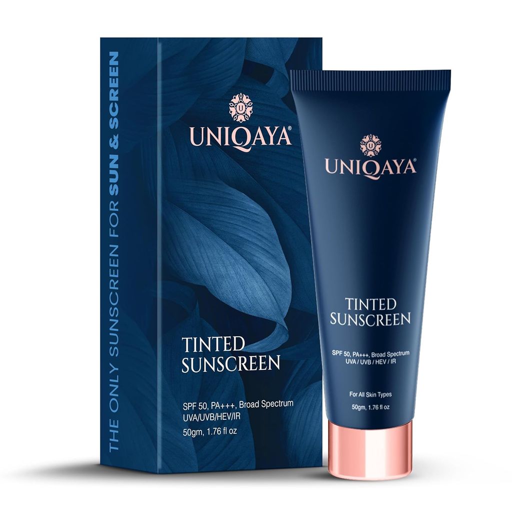 Uniqaya Tinted Sunscreen Spf 50 PA+++|Tinted for Men & Women Sunscreen for Oily Skin & Dry Skin |Blue Light Protection No White Cast, Lightweight (Dark)