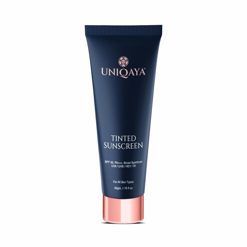 Uniqaya Tinted Sunscreen Spf 50 PA+++|Tinted for Men & Women Sunscreen for Oily Skin & Dry Skin |Blue Light Protection No White Cast, Lightweight (Dark) view 2