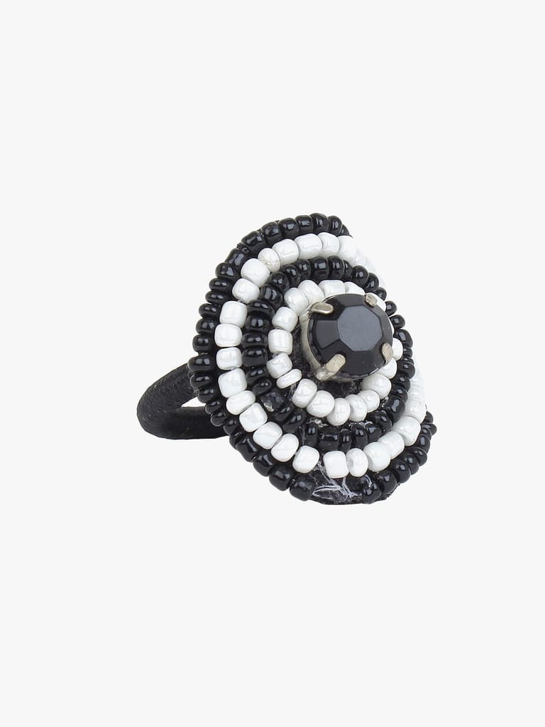 Cardinal Black & White Beads Weaving Handmade Adjustable Ring view 2