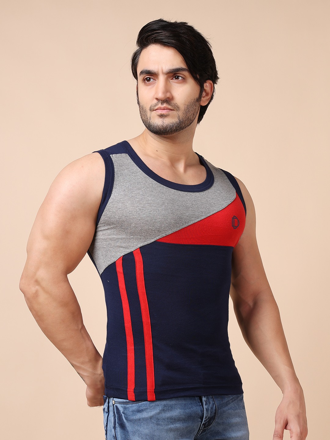 Men's Assorted Pack of 2 Solid Combed Cotton Racerback Styled Gym Vest view 2