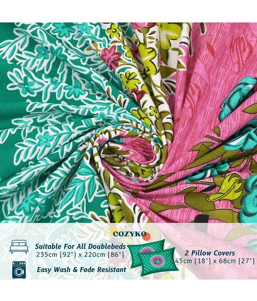 COZYKO Cotton 1 Double Bedsheet with 2 Pillow Covers ( Green ) view 2