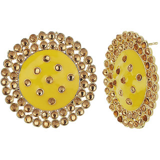 Enamel Crystal Studds Earrings Golden Gold Yellow Brass Alloy Copper Material Earrings for Women's Fashion Jewelry view 2