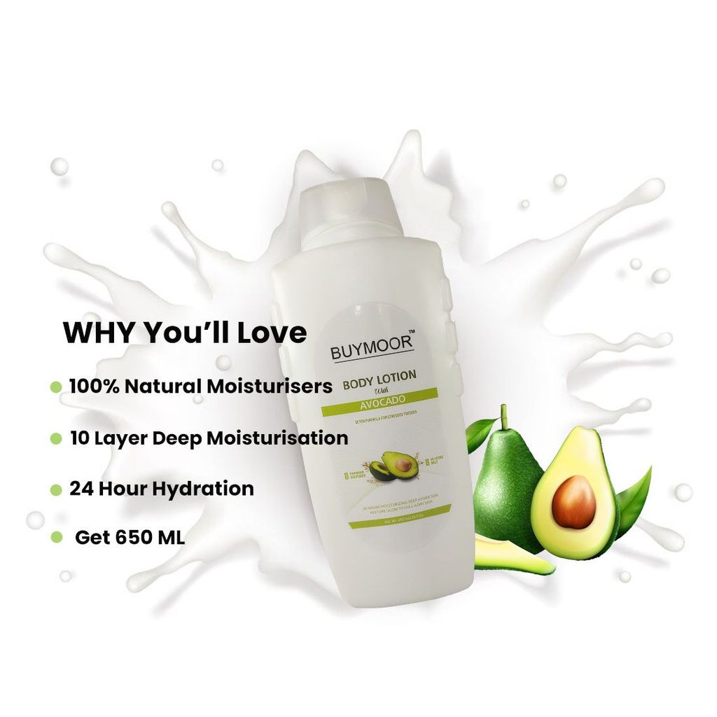 BUYMOOR Avocado Deep Nourishing Skin Brightening Body Lotion Men & Women 650 ML view 2