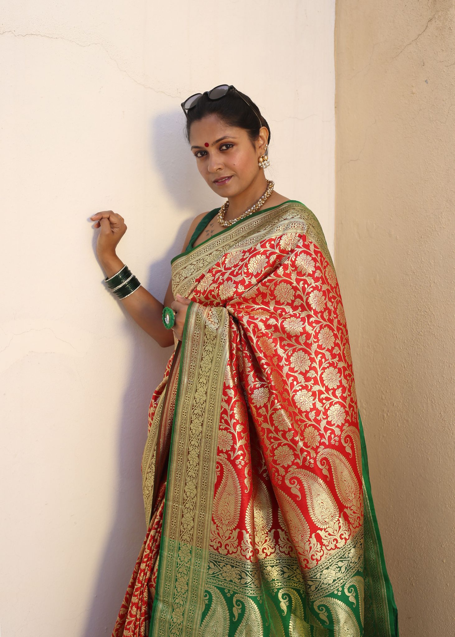 CRIMSON SERENITY | Handwoven Brocade Banarasi view 2