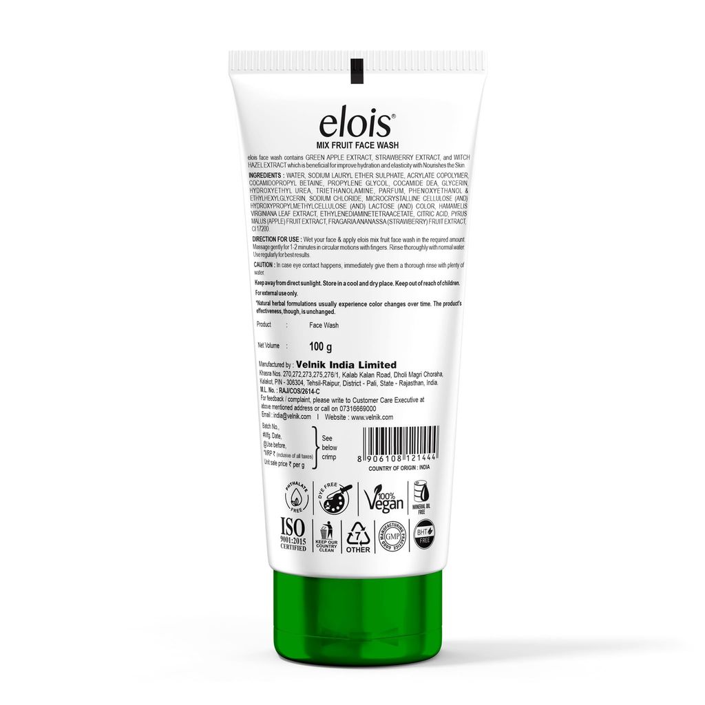 Elois Mix Fruit Face Wash with Green Apple and Strawberry Extract, Deep nourishment and Hydration for Radiant Skin Naturally, Remove Excess Oil, For Men & Women 100gm view 2