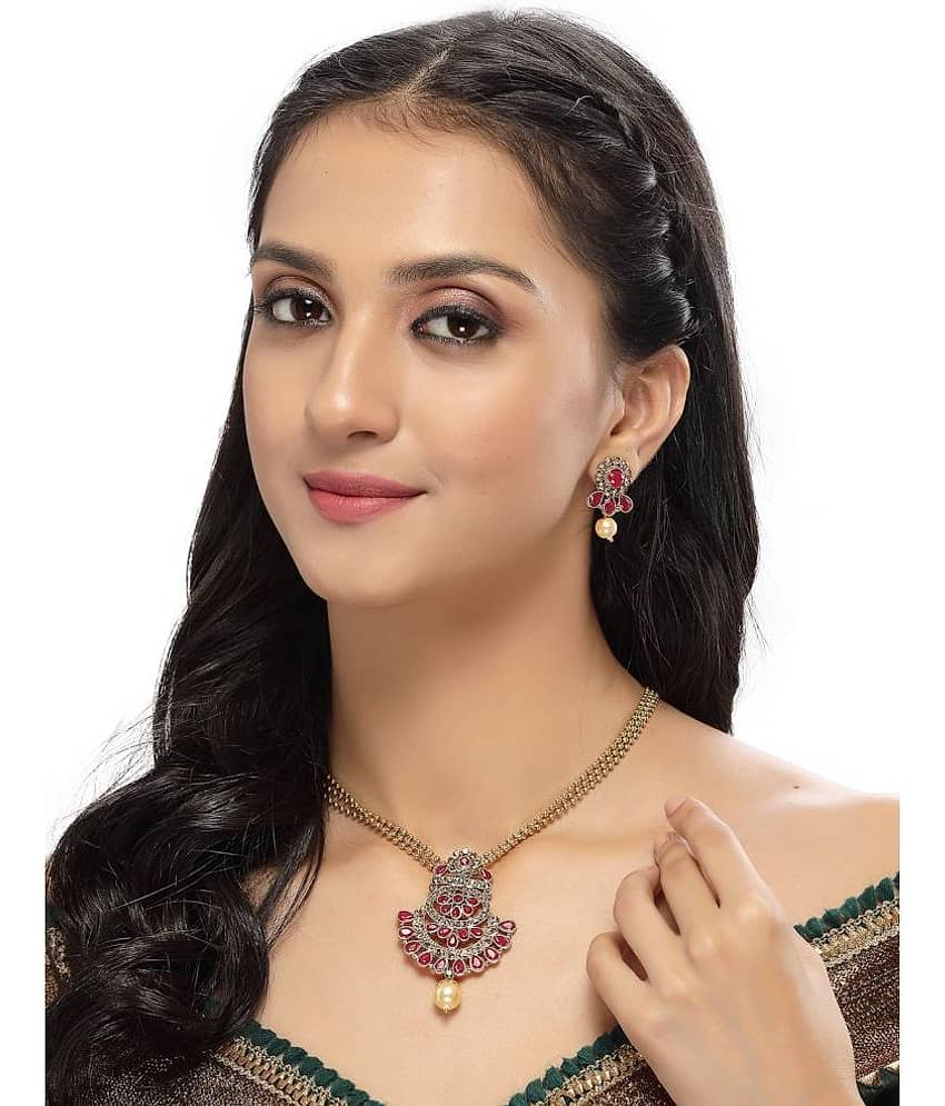 Sukkhi Maroon Alloy Necklace Set ( Pack of 1 ) view 2