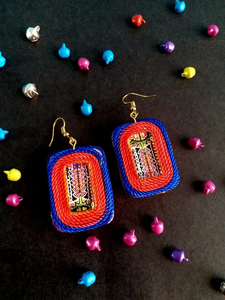RAINBOW THREAD GLASS EARRINGS - SQUARE SHAPED view 2