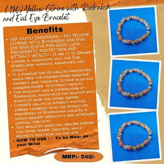 VSP VASTU SAMADHAN - 190 YELLOW CITRINE WITH RUDRAKSH AND EVIL EYE BRACELETR FOR GOOD LUCK, PROSPERITY ( 8 MM ) view 2