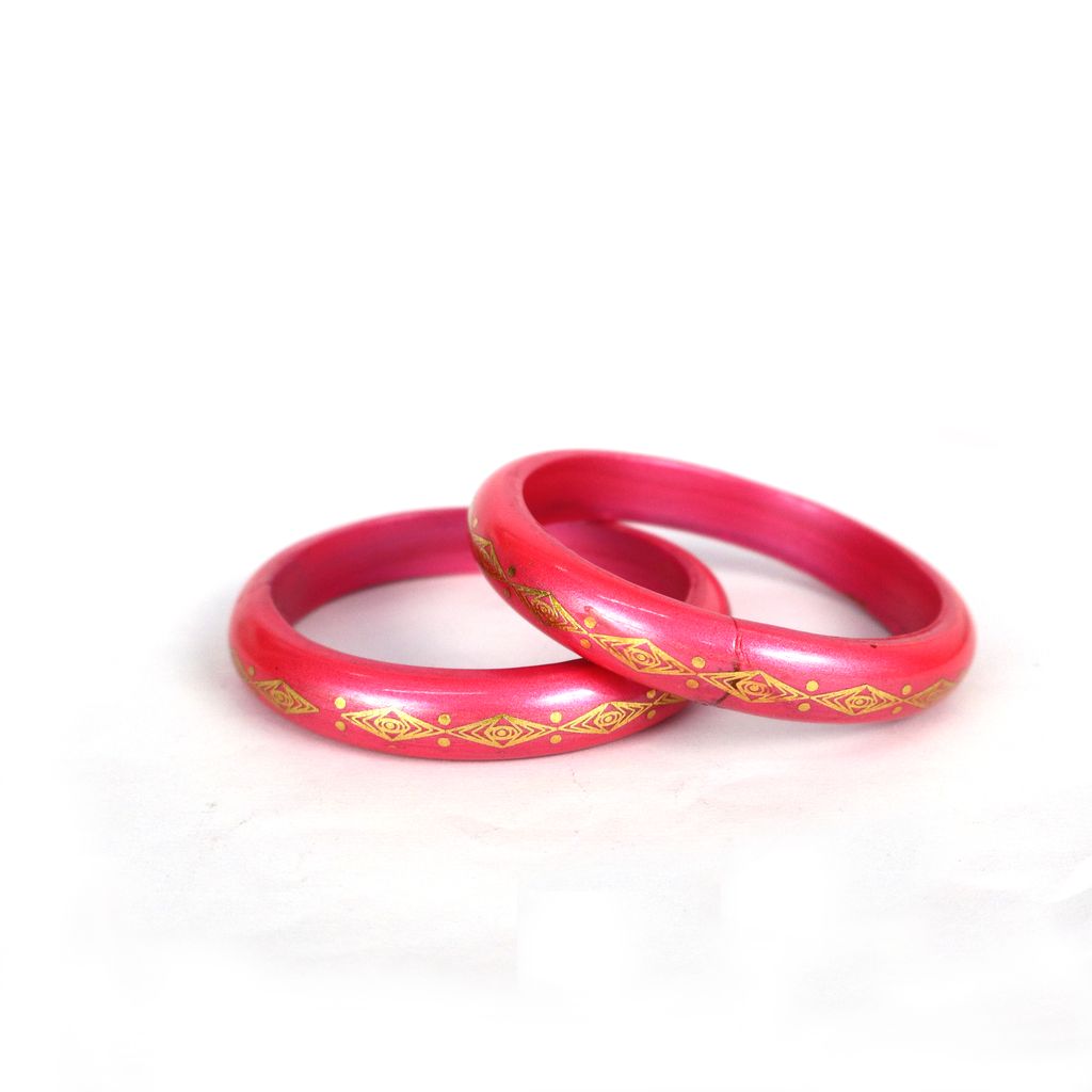 FHS Rajasthani Design Lac Bangles Set- Pink Colour view 2