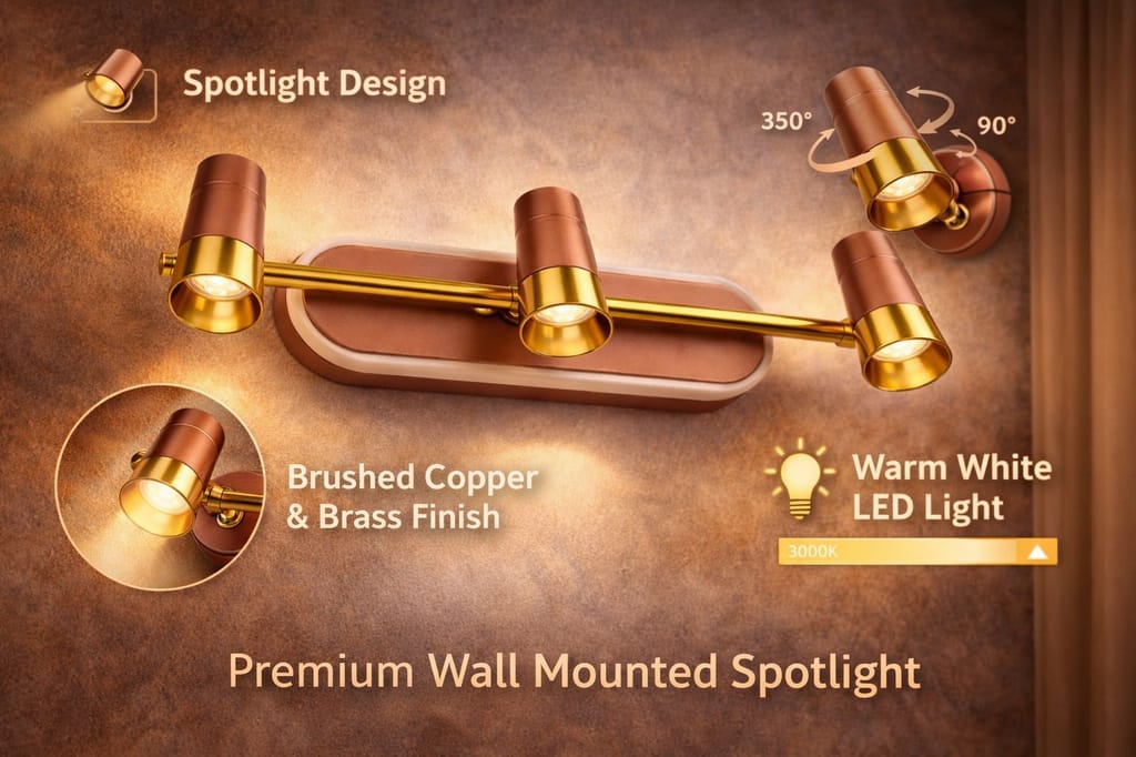 SPARKWORLD 3-Head Adjustable Focus LED Wall Light | Colour: Brown view 2