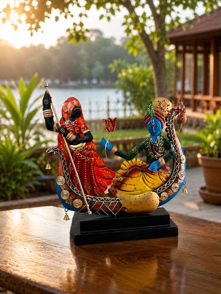 Decoriee - Radha Krishna Boat Showpiece – A Journey of Love & Togetherness - Metal 15 Inch view 2