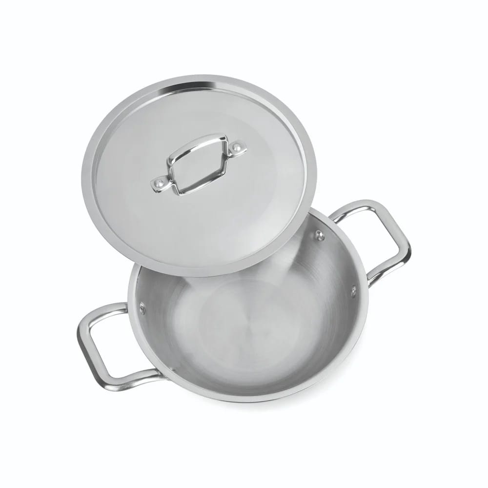 VEC Triply Stainless Steel Kadhai with Steel Lid Dia 26cm Trip-ply Cookware Gas Electric and Induction Friendly (Size 24 cm, Capacity 2 ltrs,Thickness 2.5 mm) view 2