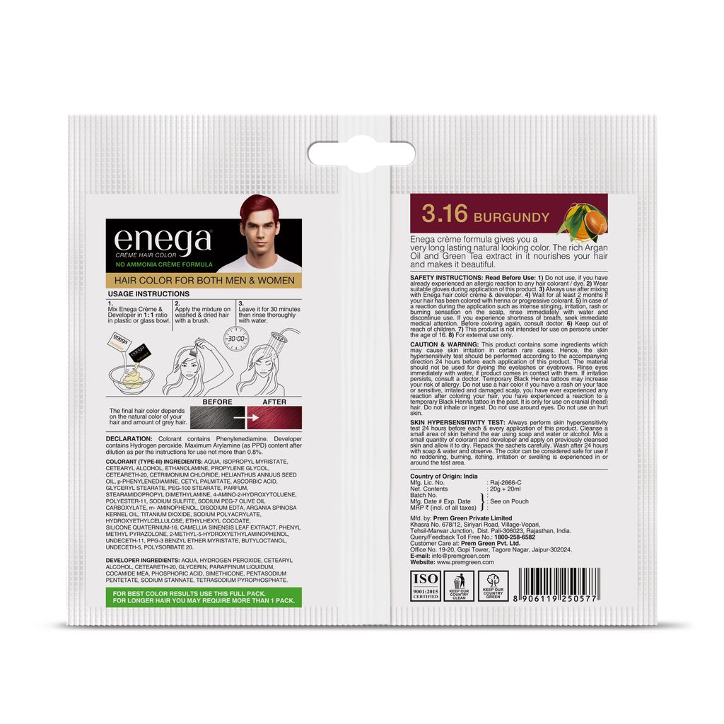 Enega Burgundy Creme Hair Color with Developer - No Ammonia, Long-Lasting Grey Coverage, Nourishing Formula view 2