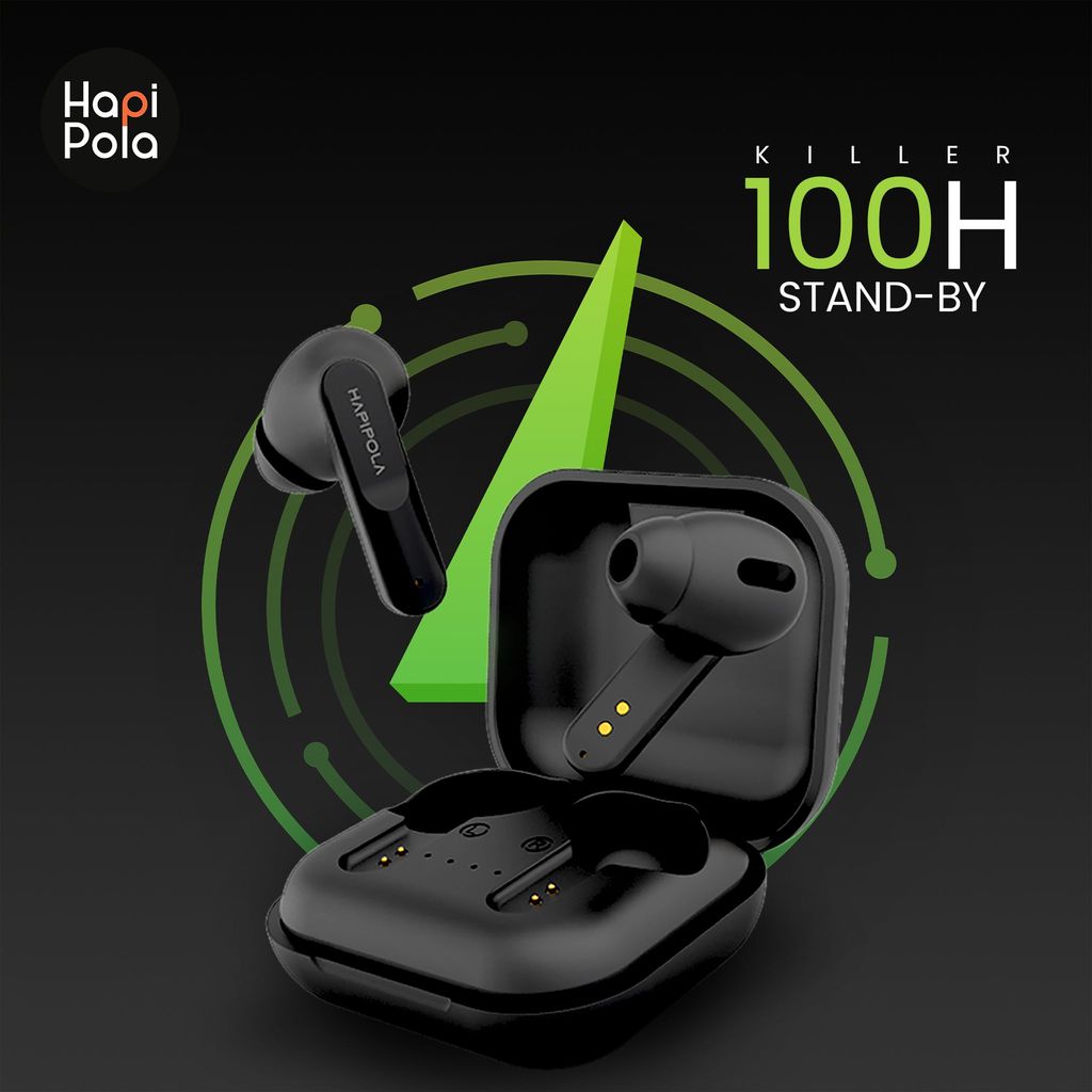 HAPIPOLA TWS Killer Bluetooth v5.0 Light Weight | 100 Hours Stand-by 23 Hours Playback | Touch Control Type C Interface view 2