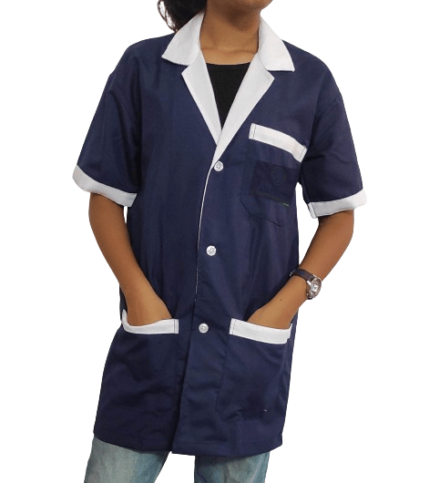 Medical Staff Apron | 3-Pockets Apron | Navy Blue Color | Unisex Pattern | Style with White Collar | Comfortable | Durable | Best Fitted For Medical Professionals (Staff, Nursing & Lab Technicians) view 2