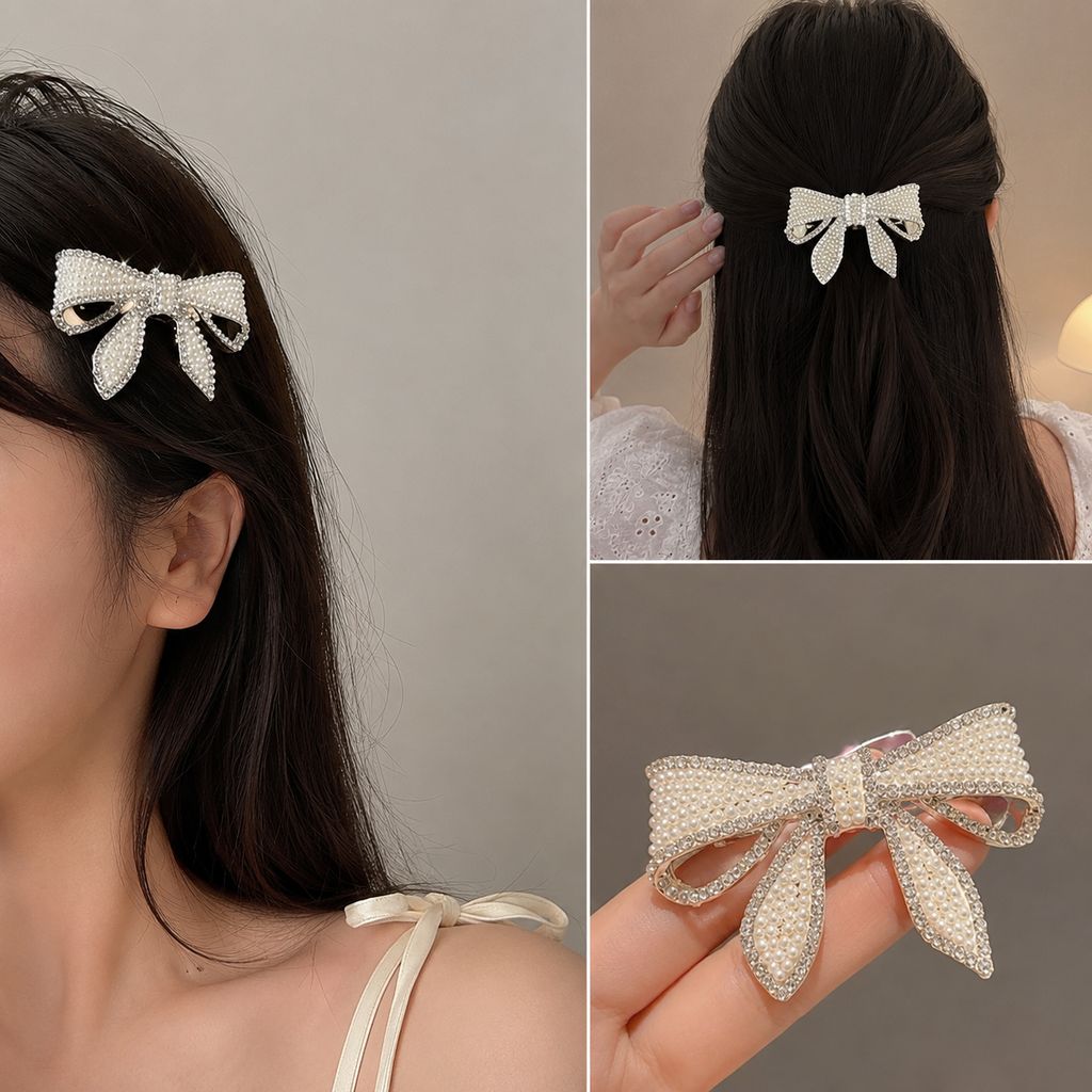 Elegant Pearl Bow Hair Clip view 2