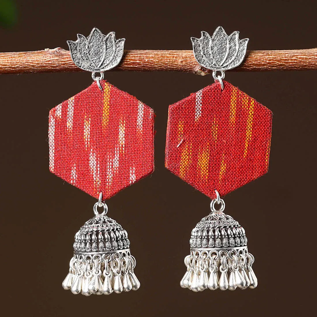 Red - Anupa Handcrafted GS Fabart Earrings view 2