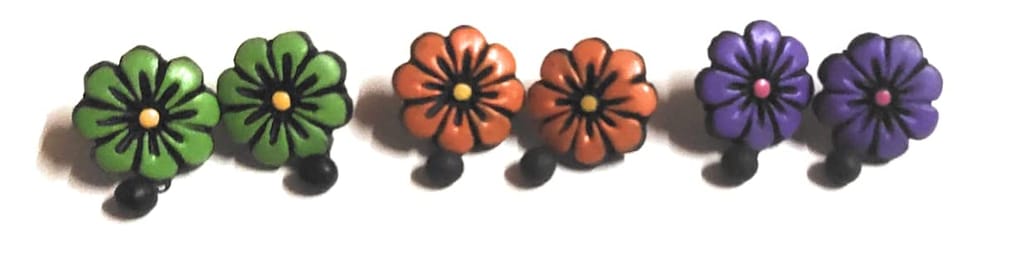 EKAM EK terracotta floral design stud style earrings for women and girls for casual and formal wear - combo of 3 pairs