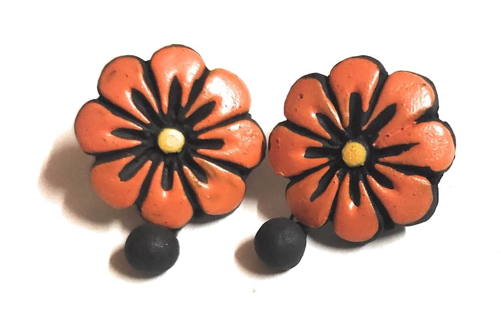 EKAM EK terracotta floral design stud style earrings for women and girls for casual and formal wear - combo of 3 pairs view 2
