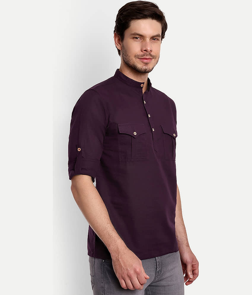 Vida Loca - Maroon Cotton Blend Men's Shirt Style Kurta ( Pack of 1 ) view 2