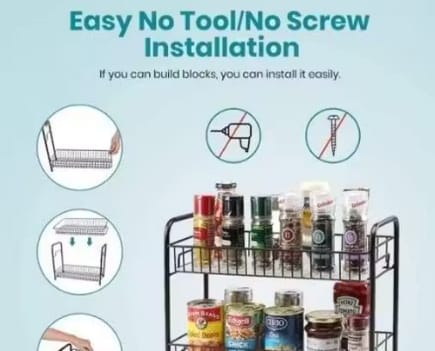 Stella Collections Multipurpose Storage Organizer Mild Steel 2 Layer Storage Organizer Rack for Kitchen Standing Rack Shelf Storage Holder Kitchen Rack/Spice Shelf/Kitchen Racks/Pantry Storage Organizer/Spice Rack Set for Kitchen view 2
