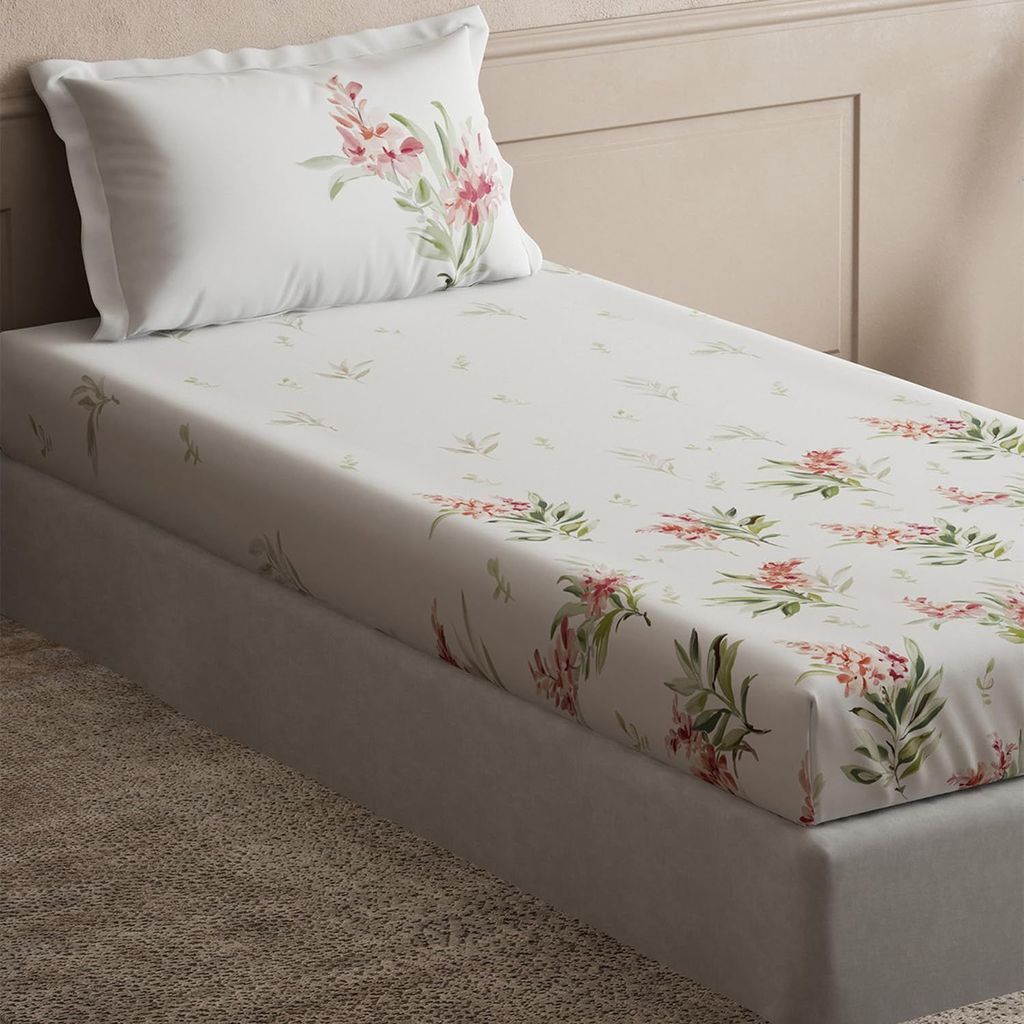 DDECOR - Radiance Collection 100% Cotton Floral Pattern 145TC Single Bedsheet|152 CM X 224 CM| - Pink view 2