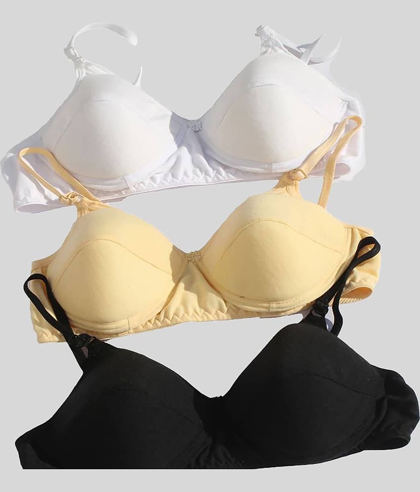 Tkeshto Pack of 3 Cotton Lightly Padded Women's Everyday Bra ( Multicolor )