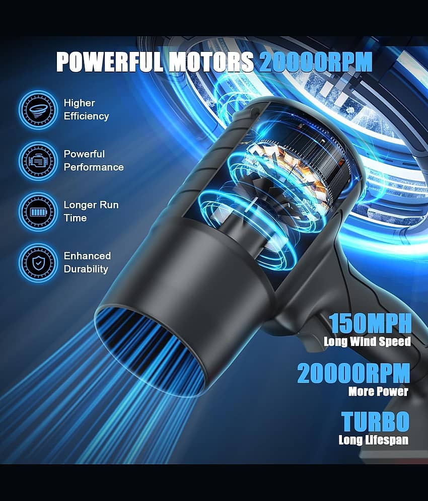 Handheld Electric Portable Air Blower,Turbo Jet Blower Cordless 48V,Handheld High Powerful Blow Brushless Motor for Extra runtime,for Car,Home Cleaning Corner, Road Cleaning RPM view 2
