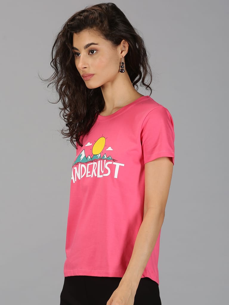 Cotton Pink Graphic Casual T-Shirt view 2