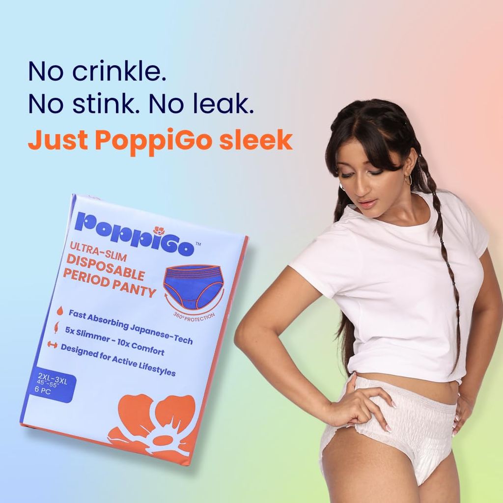 PoppiGo Ultra-Slim Disposable Period Panty for Girls | L-XL | 6pc | Heavy Flow Protection & Rash-Free | 360 Degree Coverage | Japanese Gel Core | Dispsoble period panties for Women | pads for women view 2