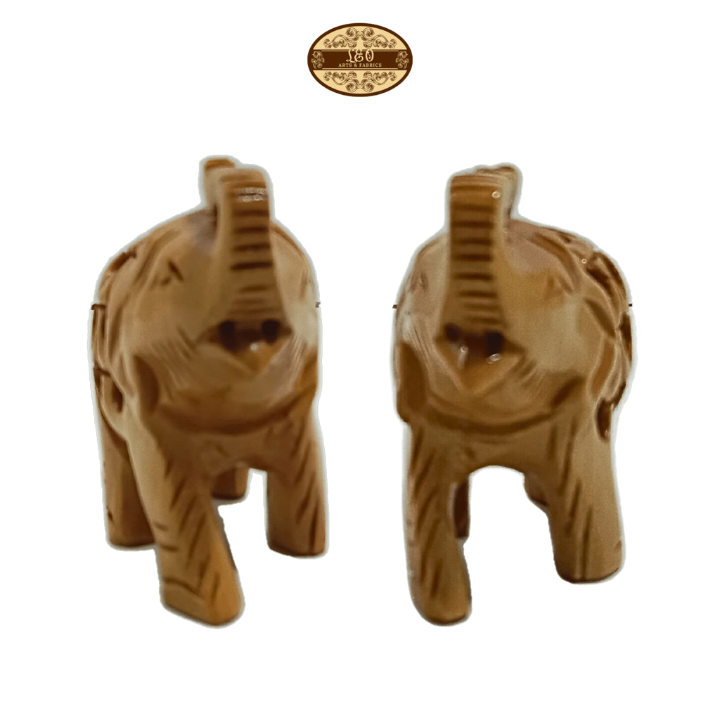 Hand Carved Wooden Undercut Jali Elephant Figurine, Salute, 5 cm, Pack of 2 view 2