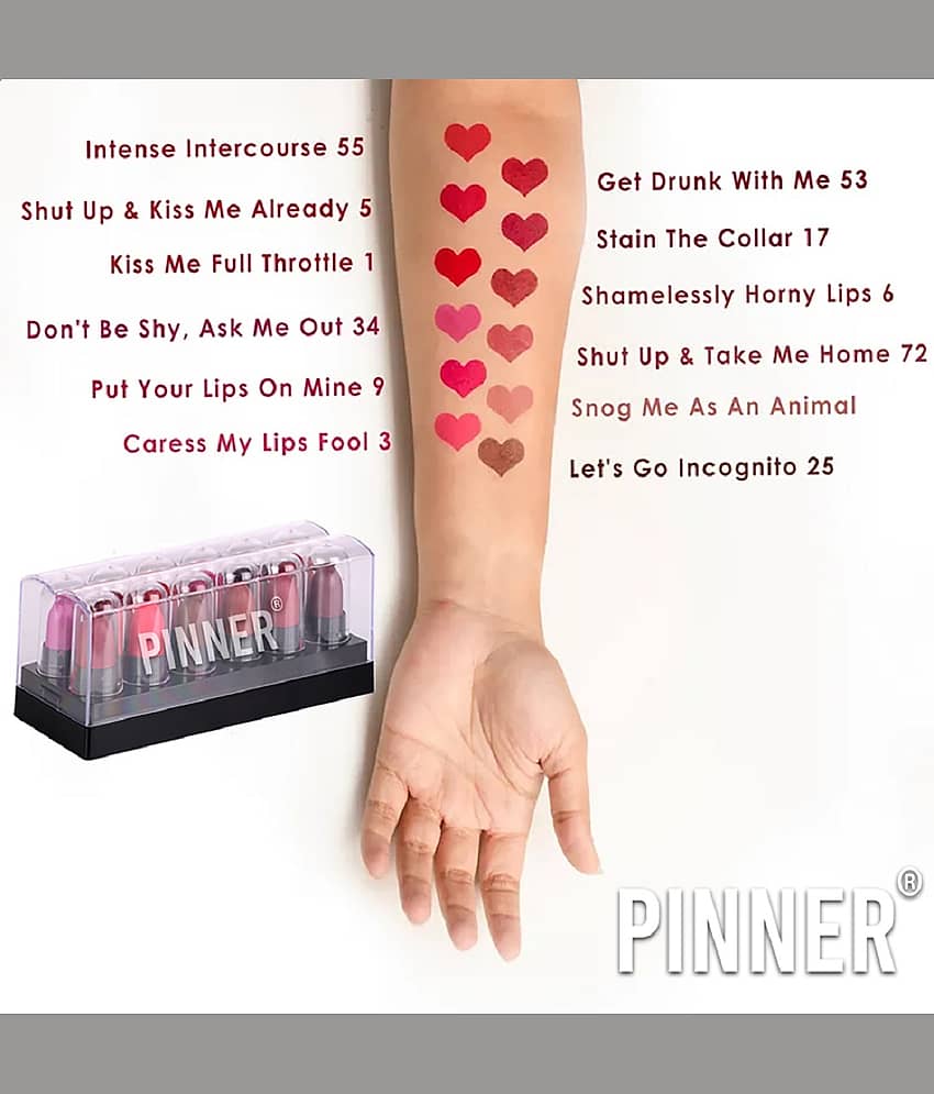 Pinner Minis Pout Party Matte Lipstick Highly Pigmented Mini Lipsticks (Set of 12 ) view 2