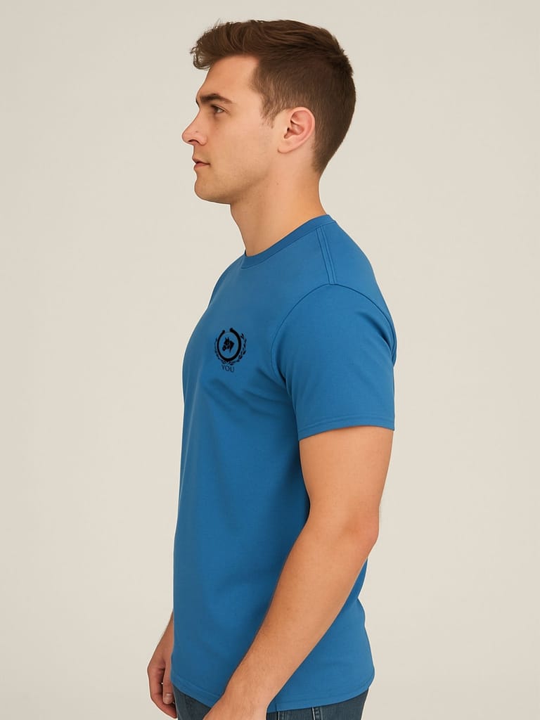 Cotton Blue Plain Round neck T-Shirt view 2