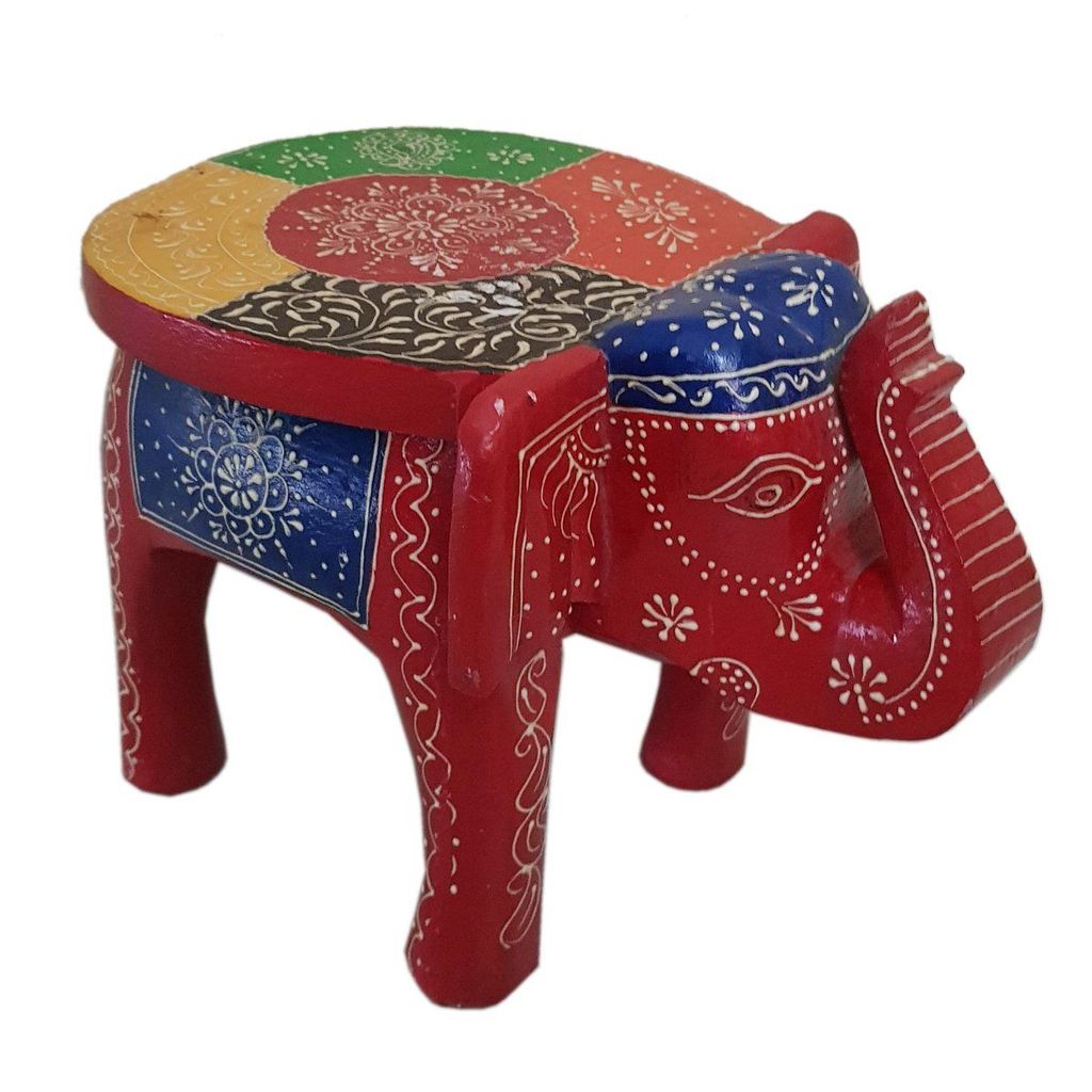 Kusum Art and Crafts Wooden Hand Painted Rajasthani Elephant Stool with Natural Finish (8x10x8, Multicolor-F) view 2