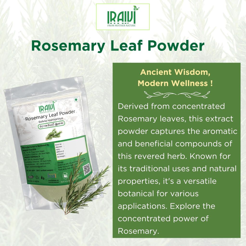 IRAIVI Premium Rosemary Leaf Powder-200g | Potent Natural Botanical Extract | Hair Growth | Tea | Aromatic Uses | Pure Edible Grade Rosemary Powder for Wellness view 2