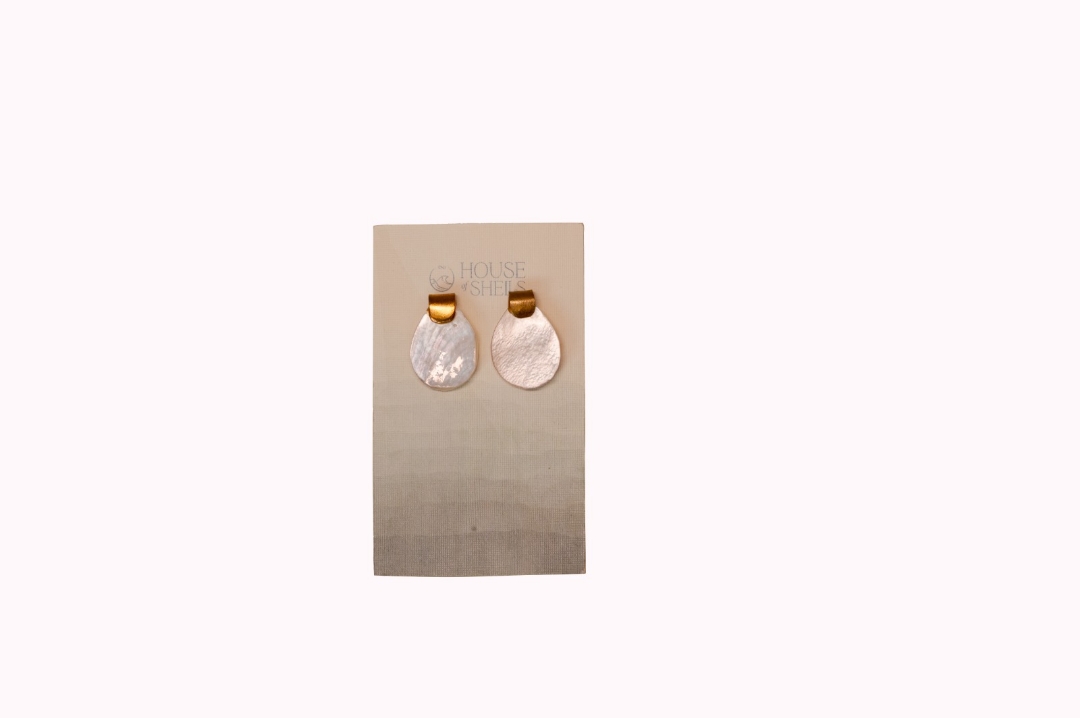 Mother of pearl brass head earrings view 2