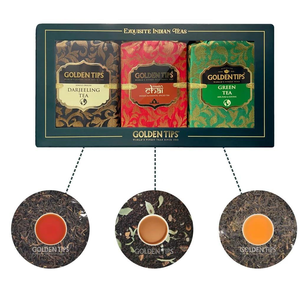 Golden Tips 3-in-1 Handmade Paper Box Premium Darjeeling Tea, Exquisite Green Tea, Spicy Masala Chai 50 g view 2